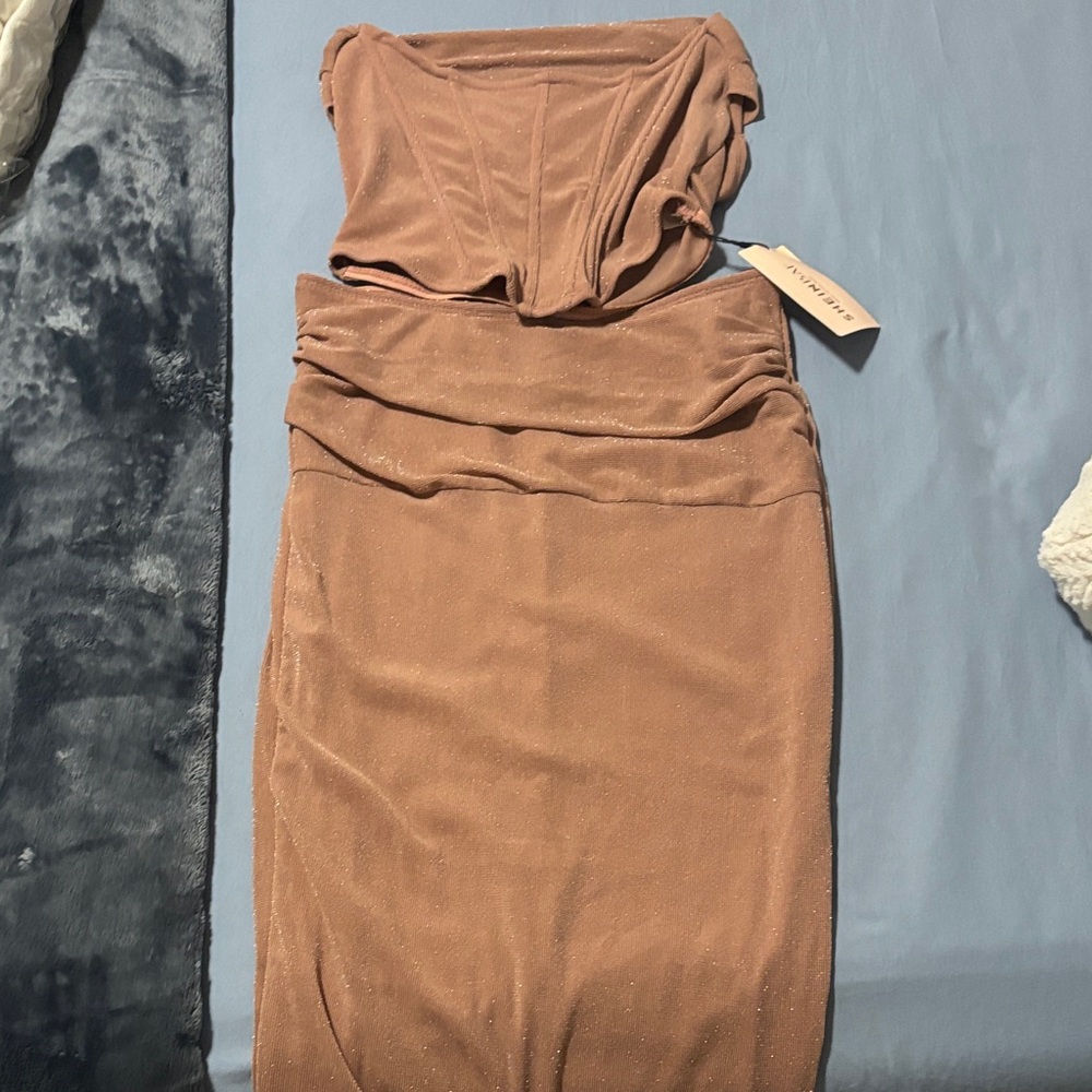 SHEIN Strapless Brown Dress